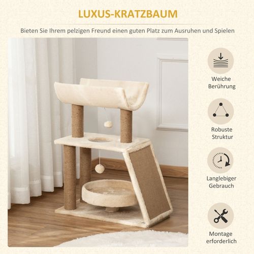 Arbre à Chat Multifonctionnel Avec Jouets, Lit Et Plateformes 60 Cm Naturel