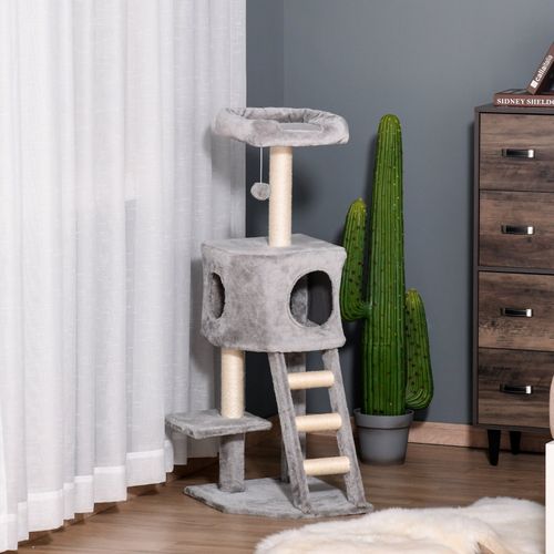 Arbre à Chat 120 Cm Avec Cachette, Plateformes Et Corde En Sisal Gris Clair