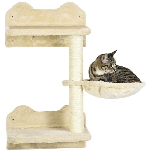 Set De 4 Marches Murales Pour Chat Avec Hamac Et Arbre à Griffer, Beige Et Crème, 40x28x73 Cm