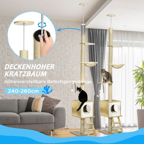 Arbre à Chat Du Sol Au Plafond Avec Maison, Hamac Et Plateformes, 240-260 Cm