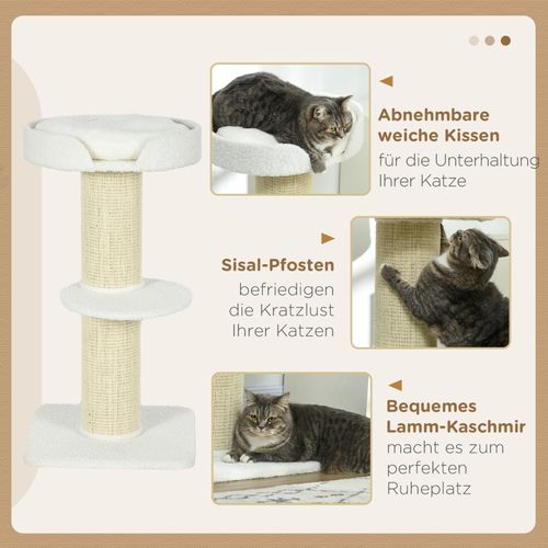 Arbre à Chat 91 Cm Avec Plateforme, Lit En Laine Et Poteaux En Sisal Crème