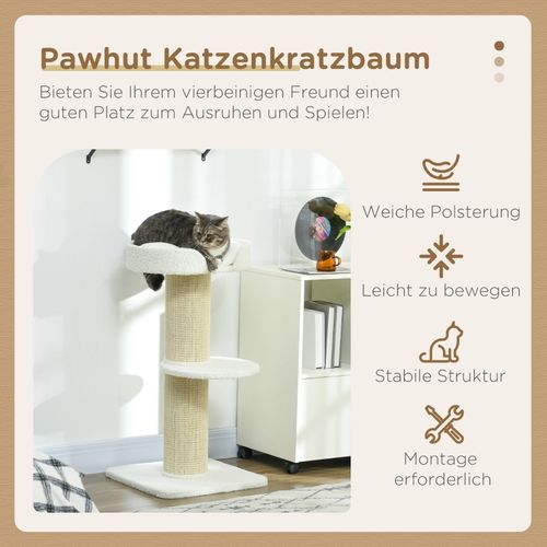 Arbre à Chat 91 Cm Avec Plateforme, Lit En Laine Et Poteaux En Sisal Crème