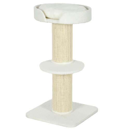 Arbre à Chat 91 Cm Avec Plateforme, Lit En Laine Et Poteaux En Sisal Crème