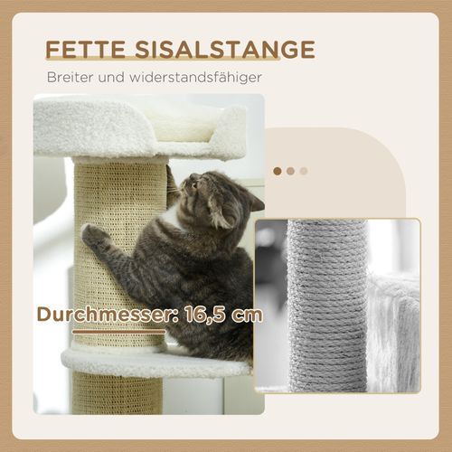 Arbre à Chat 91 Cm Avec Plateforme, Lit En Laine Et Poteaux En Sisal Crème