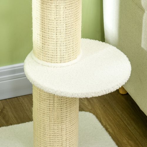 Arbre à Chat 91 Cm Avec Plateforme, Lit En Laine Et Poteaux En Sisal Crème