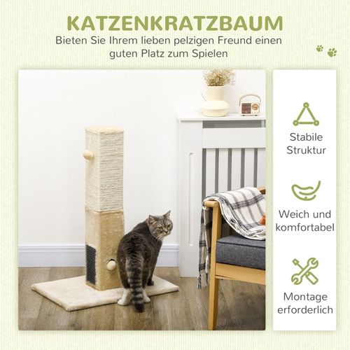 Arbre à Chat 79 Cm Avec Poteau En Jute, Jouet Suspendu Et Peluche Beige