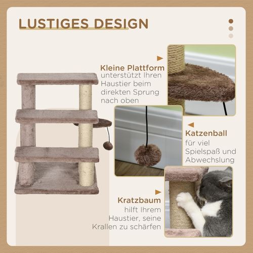 Échelle Pour Chat 3 Marches Avec Arbre à Griffer Et Balle Ludique, 45x40x48 Cm