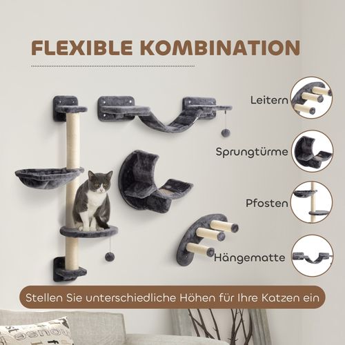 Set Mural Pour Chat 4 Pièces Avec Hamac Et Pont, Jeu Et Repos Pour Chats Jusqu’à 5 Kg