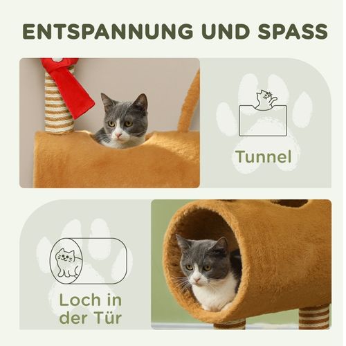 Arbre à Chat 98 Cm Design Cerf Avec Tunnel, Balle Et Poteaux En Jute Pour Chats