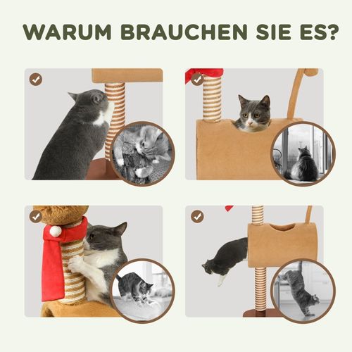 Arbre à Chat 98 Cm Design Cerf Avec Tunnel, Balle Et Poteaux En Jute Pour Chats