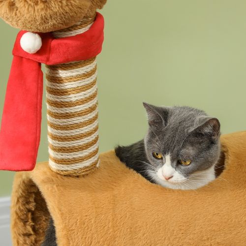 Arbre à Chat 98 Cm Design Cerf Avec Tunnel, Balle Et Poteaux En Jute Pour Chats