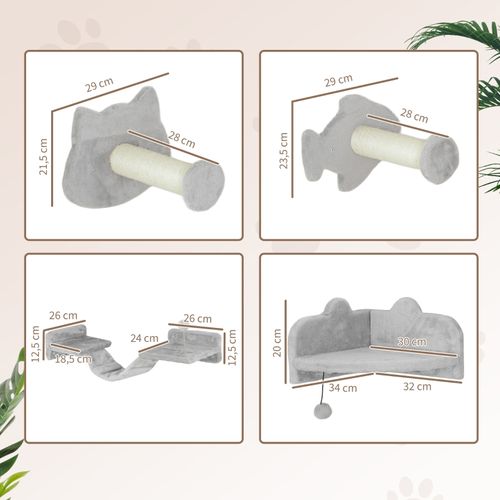 Set D’escaliers Pour Chats 4 Pièces Avec Plateformes Et Poteaux En Sisal, Gris Clair/crème