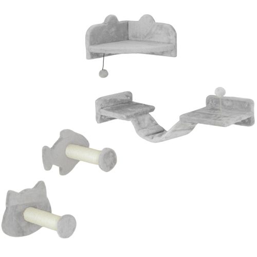 Set D’escaliers Pour Chats 4 Pièces Avec Plateformes Et Poteaux En Sisal, Gris Clair/crème