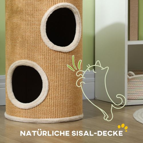 Arbre à Chat Compact Avec Double Niveau, Sisal Et Peluche, Brun-beige