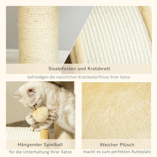 Arbre à Chat Compact 46 Cm Avec Sisal, Pont Et Jouets Suspendus Beige