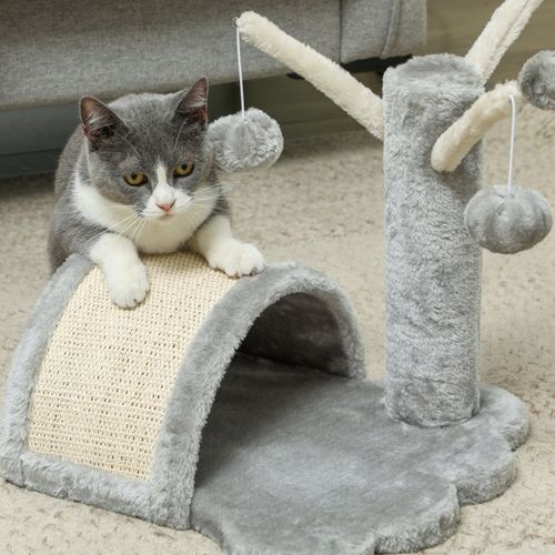 Petit Arbre à Chat 40 Cm Avec Cachette, Balle Et Tapis En Sisal Gris Clair