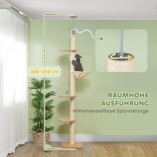Arbre à Chat Haut Jusqu’au Plafond 230-250 Cm Avec Sisal Et Sécurité Anti-basculement