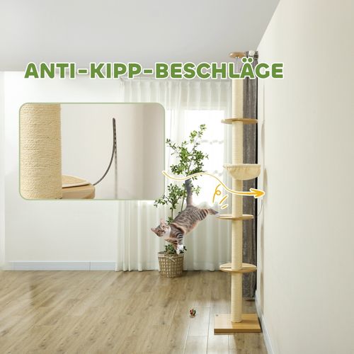 Arbre à Chat Haut Jusqu’au Plafond 230-250 Cm Avec Sisal Et Sécurité Anti-basculement