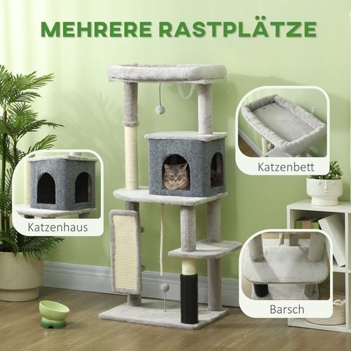 Arbre à Chat 132 Cm Avec Couchage, Maison, Plateformes Et Brosses De Soin