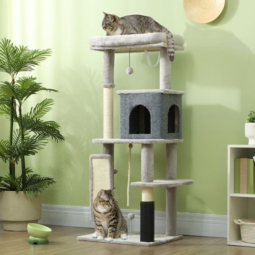 Arbre à Chat 132 Cm Avec Couchage, Maison, Plateformes Et Brosses De Soin