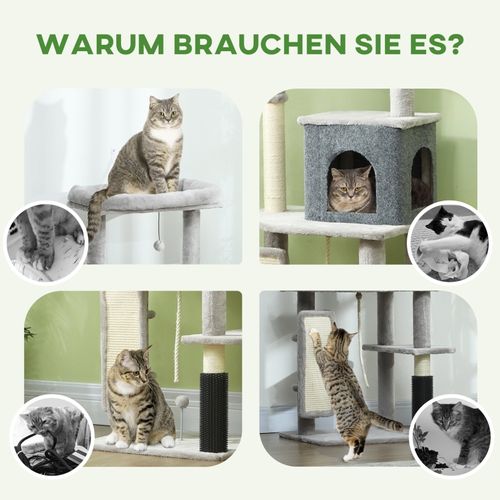 Arbre à Chat 132 Cm Avec Couchage, Maison, Plateformes Et Brosses De Soin