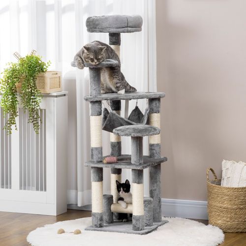 Arbre à Chat Robuste Avec Hamac Et Plateformes En Peluche, 132 Cm, Gris