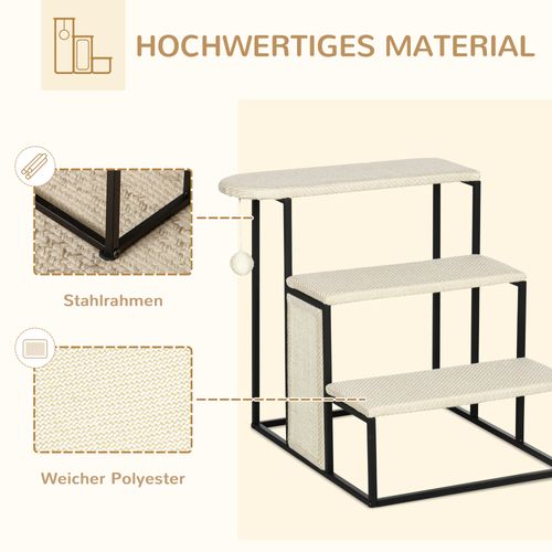 Escalier Pour Chats 3 Marches Avec Kratzbrett, Balle De Jeu Et Structure Robuste 51x54x53 Cm