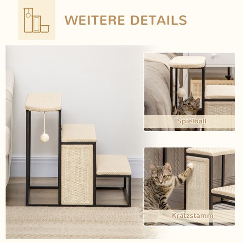 Escalier Pour Chats 3 Marches Avec Kratzbrett, Balle De Jeu Et Structure Robuste 51x54x53 Cm