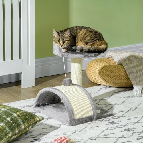 Petit Arbre à Chat 46 Cm Avec Tonneau, Plateforme Et Sisal Pour Chats Gris