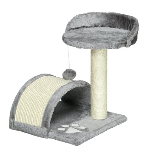 Petit Arbre à Chat 46 Cm Avec Tonneau, Plateforme Et Sisal Pour Chats Gris