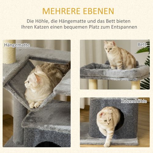 Arbre à Chat 90 cm Avec Hamac, Cabane, Plateformes Et Jouets En Sisal Gris