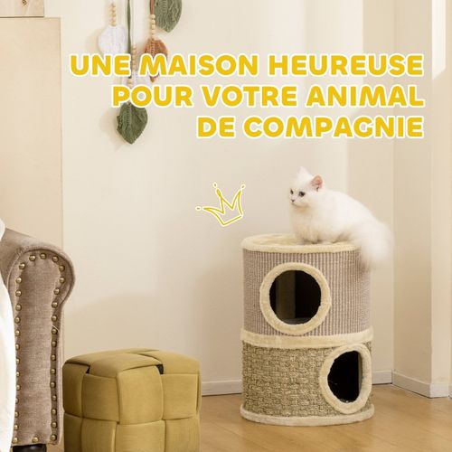 Tonneau à Griffer 49 cm Pour Chats, Deux Étages Avec Coussin Et Tapis De Sisal