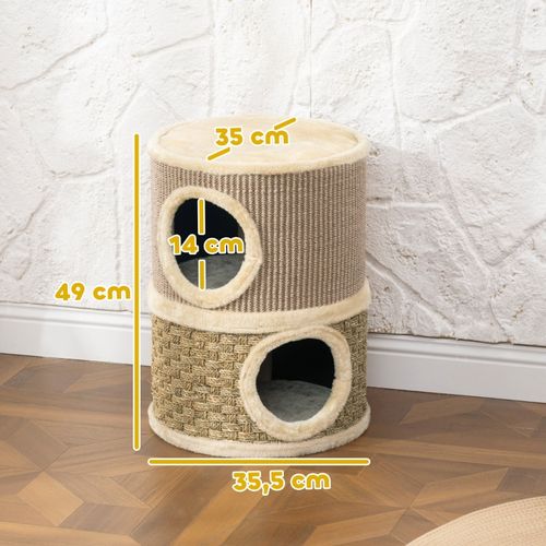 Tonneau à Griffer 49 cm Pour Chats, Deux Étages Avec Coussin Et Tapis De Sisal