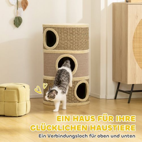Tonneau à Griffer Pour Chats 79 cm à Trois Étages Avec Sisal Et Peluche