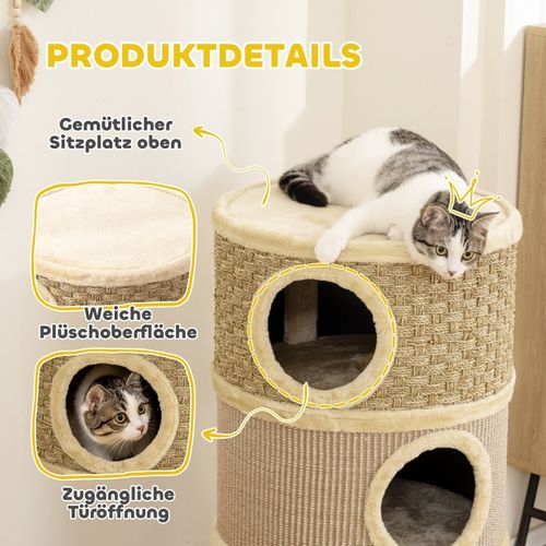 Tonneau à Griffer Pour Chats 79 cm à Trois Étages Avec Sisal Et Peluche