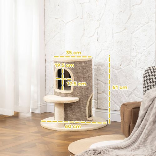 Tonneau à Griffer Pour Chats à 2 Niveaux Avec Plateforme Et Coussin En Peluche