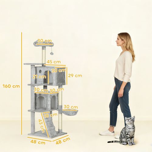 Arbre à Chat 160 Cm Multi-niveaux Avec Plateformes, Hamac Et Poteaux En Sisal