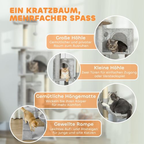 Arbre à Chat 160 Cm Multi-niveaux Avec Plateformes, Hamac Et Poteaux En Sisal