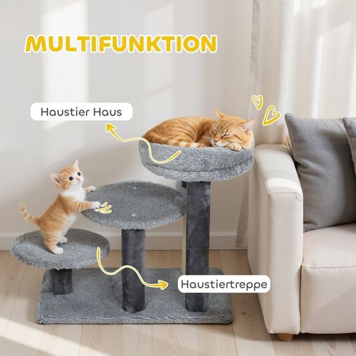Arbre à Chat Avec Escalier Intégré, Base Large, Lit Amovible Et Poteaux En Sisal