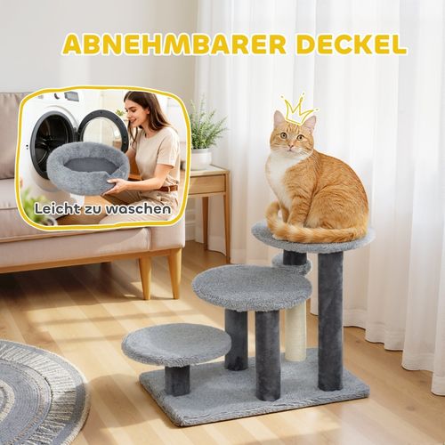 Arbre à Chat Avec Escalier Intégré, Base Large, Lit Amovible Et Poteaux En Sisal