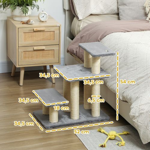 Escalier Pour Animaux 3 Marches 54 Cm Pour Chats Et Petits Chiens Avec Poteaux En Sisal