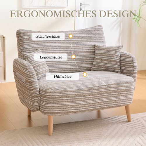 Canapé 2 Places Moderne Avec Accoudoirs Confortables Et Rangement Latéral Kaki