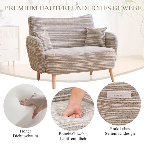 Canapé 2 Places Moderne Avec Accoudoirs Confortables Et Rangement Latéral Kaki