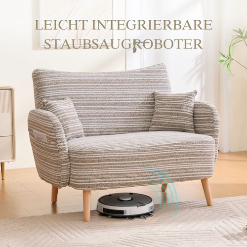 Canapé 2 Places Moderne Avec Accoudoirs Confortables Et Rangement Latéral Kaki