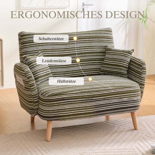 Canapé 2 Places Moderne Avec Accoudoirs Confortables Et Rangement Latéral Vert Olive