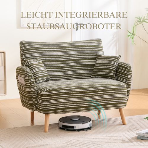 Canapé 2 Places Moderne Avec Accoudoirs Confortables Et Rangement Latéral Vert Olive