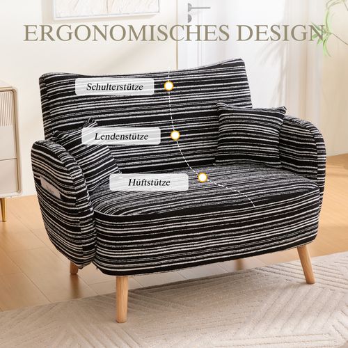 Canapé 2 Places Moderne Avec Accoudoirs Confortables Et Rangement Latéral Noir