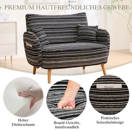 Canapé 2 Places Moderne Avec Accoudoirs Confortables Et Rangement Latéral Noir