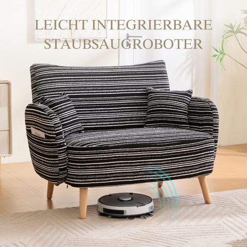 Canapé 2 Places Moderne Avec Accoudoirs Confortables Et Rangement Latéral Noir