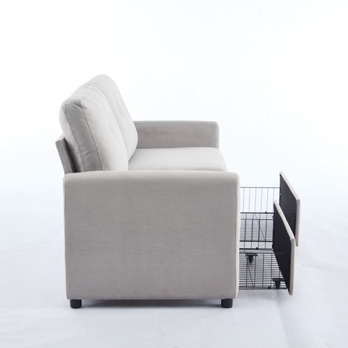 Canapé 2 Places Gris Clair Avec Tiroirs De Rangement Intégrés Pour Salon Moderne